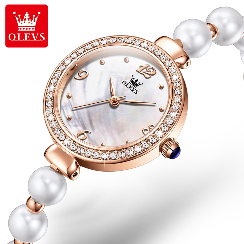 OLEVS 9968 Girls’s Luxurious Diamond Quartz Wristwatch with Leather-based Bracelet and Pearl Accents – Wholesale Style Timepiece