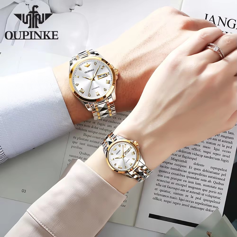 Oupinke 3171 Luxurious Mechanical Computerized Wristwatch for {Couples} - Tungsten Metal Romantic Present for Males and Ladies